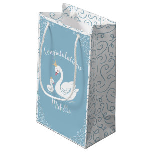 Petit Sac Cadeau Oiseau Baby shower cygne avec thème Couronne Bleu