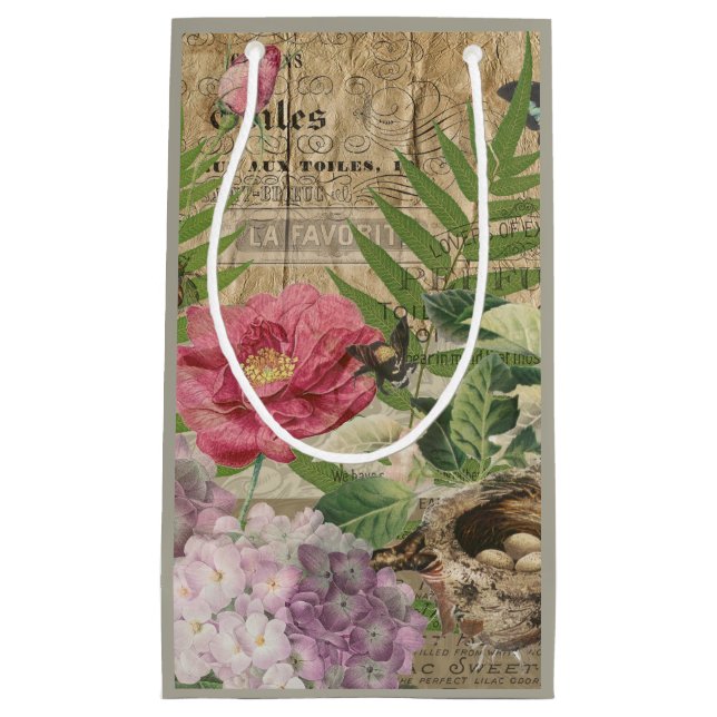 Petit Sac Cadeau Oiseau Nid Floral Jardin Fleur Papillon Art (Devant)