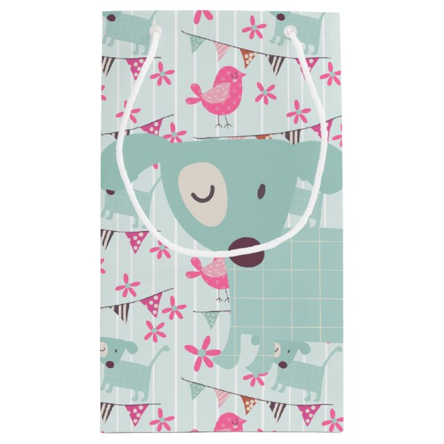 Petit Sac Cadeau Oiseaux, Chiens, Bannières, Fleurs (Dos)