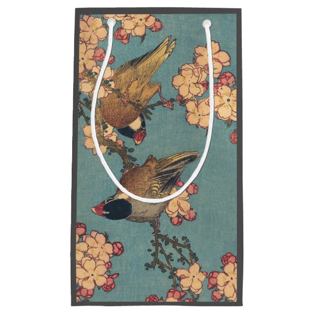 Petit Sac Cadeau Oiseaux Fleurs Hokusai Art Japonais (Devant)