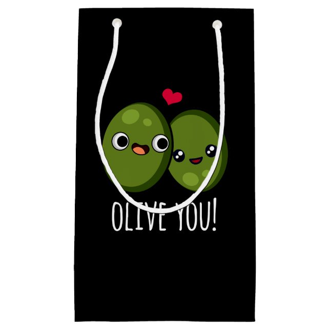 Petit Sac Cadeau Olive You Funky Olive Pun Dark BG (Devant)