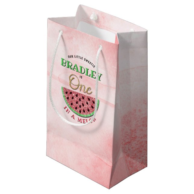 Petit Sac Cadeau One In A Melon 1er Anniversaire (Devant Angle)