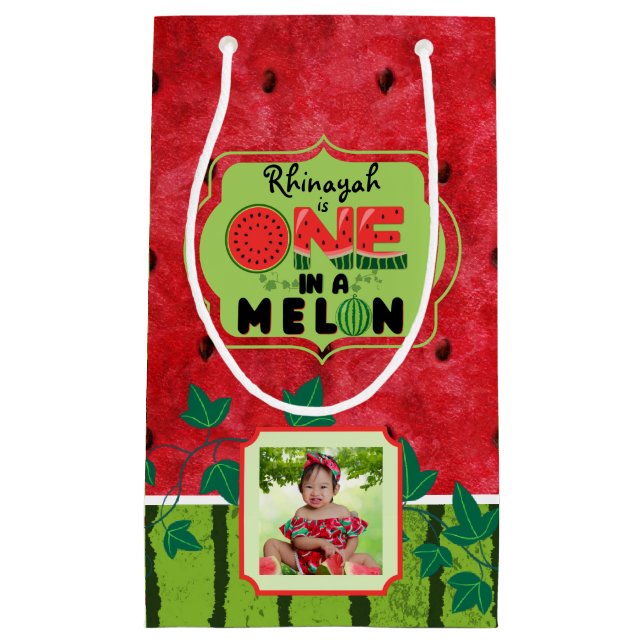 Petit Sac Cadeau ONE in a Melon Watermelon 1er Anniversaire Deux ph (Devant)