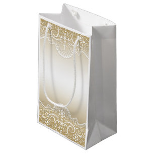 Petit Sac Cadeau Or avec dentelle, croix, religion