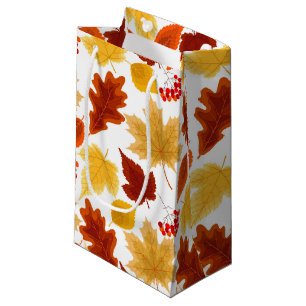PETIT SAC CADEAU OR ORANGE ROUGE FEUILLES D'AUTOMNE