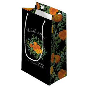 Petit Sac Cadeau Orange & Black Gothique Peony & Rose Floral Mariag
