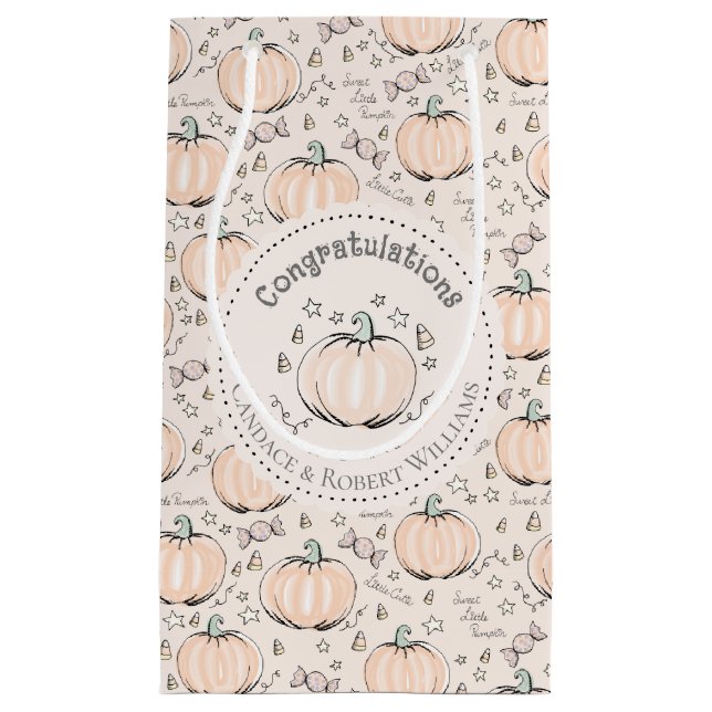 Petit Sac Cadeau Orange & Crème Petit Citrouille Bébé Félicitations (Devant)