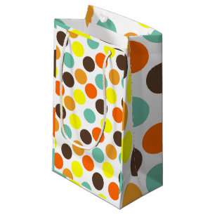 Petit Sac Cadeau Orange, Jaune, Brown, Points Bleus