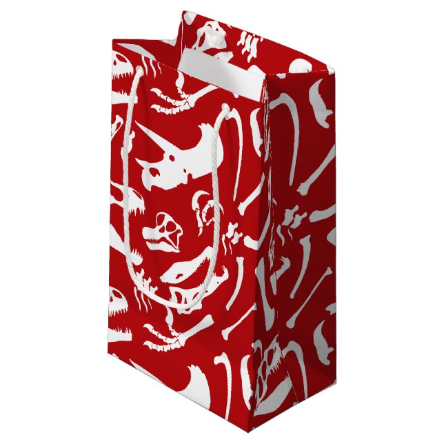 Petit Sac Cadeau Os Dinosaures (Rouge) (Devant Angle)