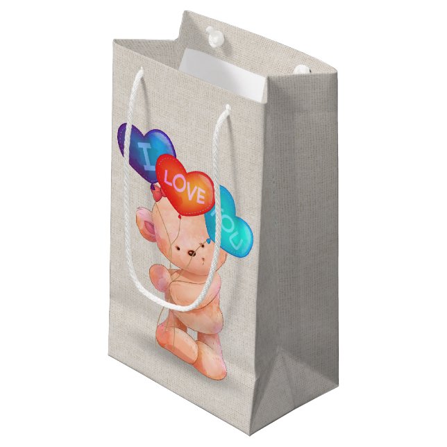 Petit Sac Cadeau Ours avec I Love You Balloons (Devant Angle)