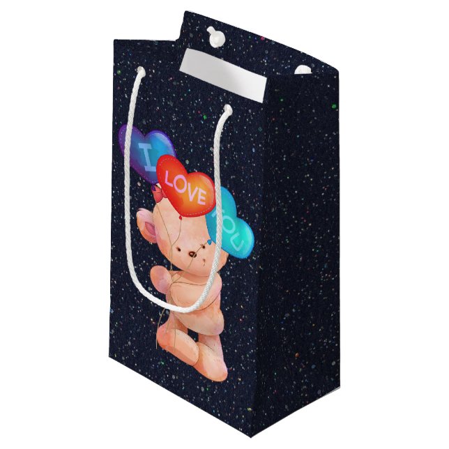 Petit Sac Cadeau Ours avec I Love You Balloons (Devant Angle)