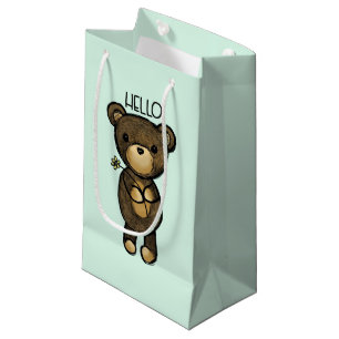 Petit Sac Cadeau Ours Brown mignon tenant une Fleur Jaune