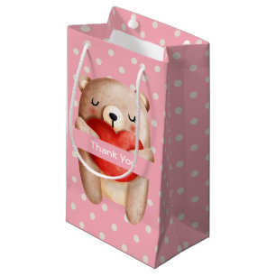 Petit Sac Cadeau Ours en peluche mignon portant un Merci du coeur r