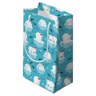 Petit Sac Cadeau Ours polaires mignons à Santa Hats Motif de Noël