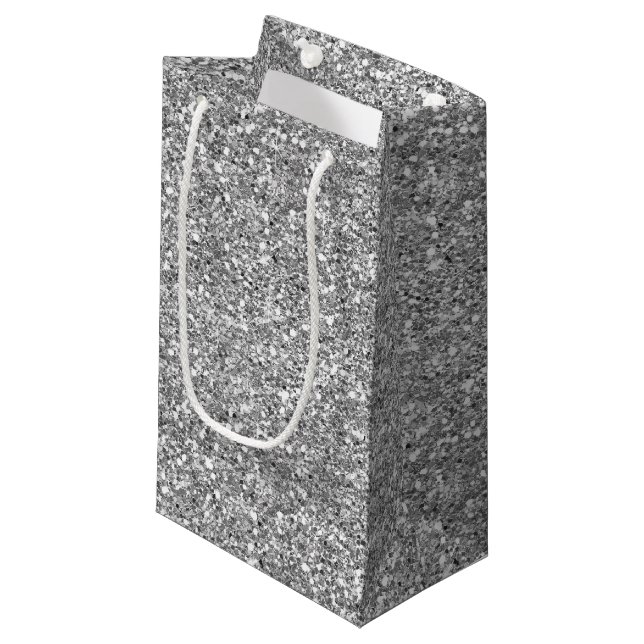 Petit Sac Cadeau Paillettes Argentées (Devant Angle)