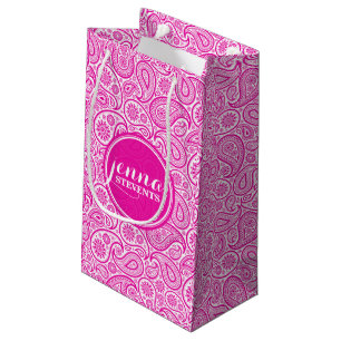 Petit Sac Cadeau Paisley Vintage rose et blanc monogramme