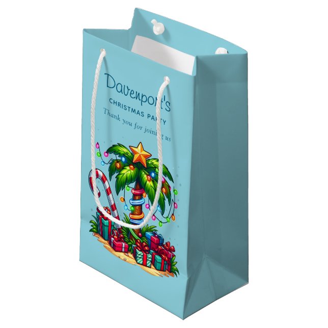 Petit Sac Cadeau Palmier tropical Joyeux Noël (Devant Angle)