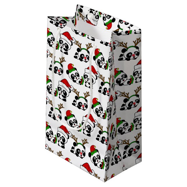 Petit Sac Cadeau Pandas de Noël (Devant Angle)