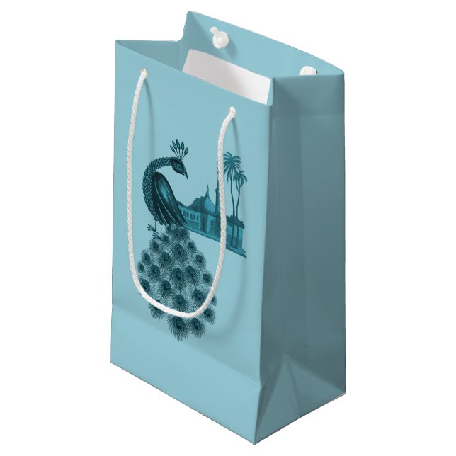 Petit Sac Cadeau Paon Bleu Romantique (Devant Angle)