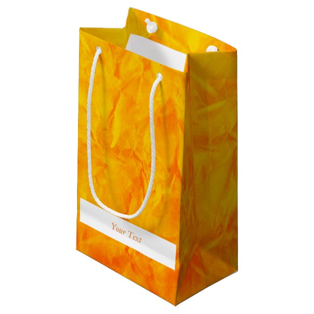 Petit Sac Cadeau PAPIER Arrière - plan TEXTURE - orange jaune + tex (Devant Angle)