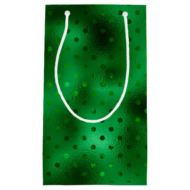 Petit Sac Cadeau Papier d'aluminium vert à pois (Devant)