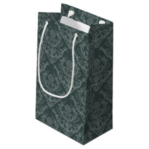 Petit Sac Cadeau Papier peint floral vert de luxe de damassé