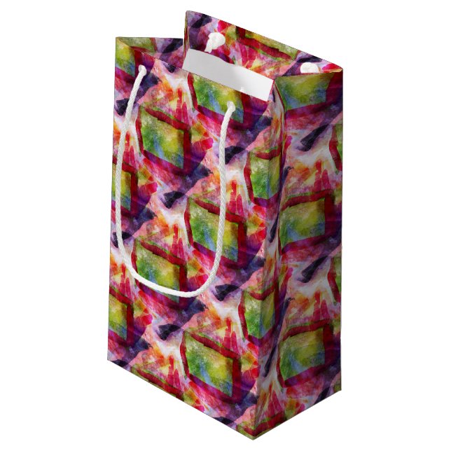 Petit Sac Cadeau Papier peint vert et rouge abstrait (Dos Angle)