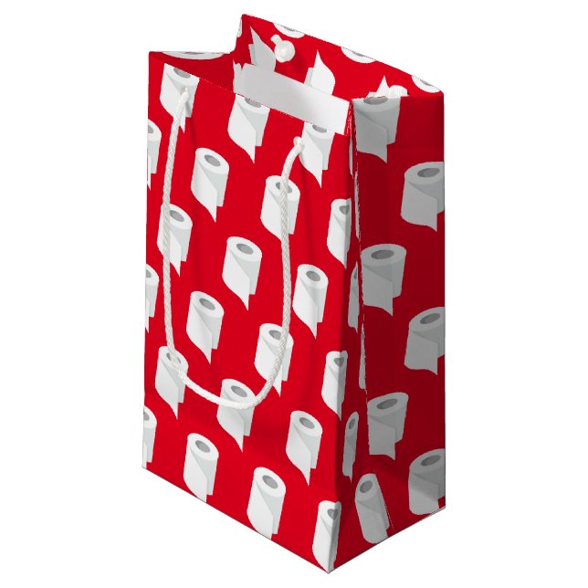 Petit Sac Cadeau Papier Toilet Roll Funny Quarantine Thème Rouge (Devant Angle)