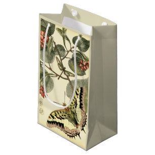 Petit Sac Cadeau Papillon et libellule avec les fleurs rouges