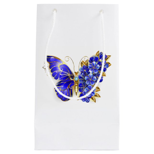 Petit Sac Cadeau Papillon saphir à fleurs (Devant)