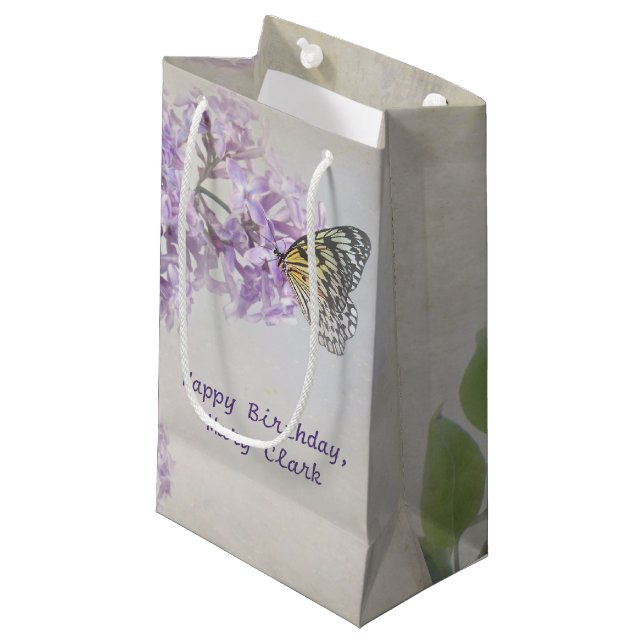 Petit Sac Cadeau papillon sur lilas (Devant Angle)