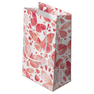 Petit Sac Cadeau Papillons Aquarelle Corail rose