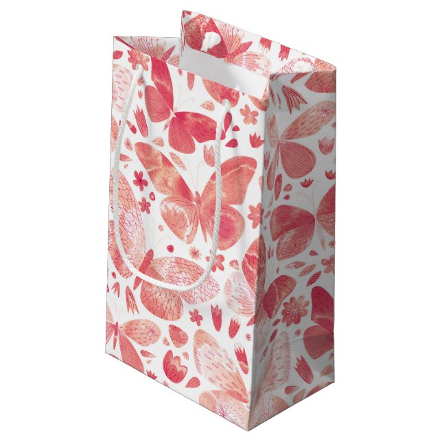 Petit Sac Cadeau Papillons Aquarelle Corail rose (Dos Angle)