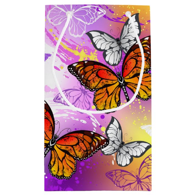 Petit Sac Cadeau Papillons Monarque sur Arrière - plan pourpre (Dos)