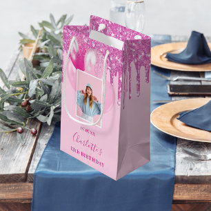 Petit Sac Cadeau Parties scintillant de photo rose fille gouttes