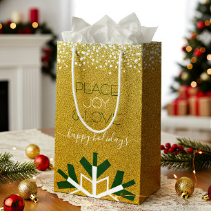 Petit Sac Cadeau Parties scintillant d'or Snowflake Paix Joie Amour