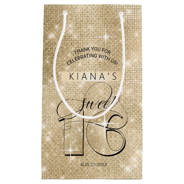 Petit Sac Cadeau Parties scintillant et brillant 16 Gold ID675 (Devant)