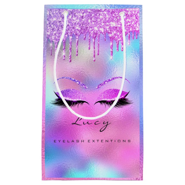 Petit Sac Cadeau Parties scintillant Holographique du nom de la mar (Devant)