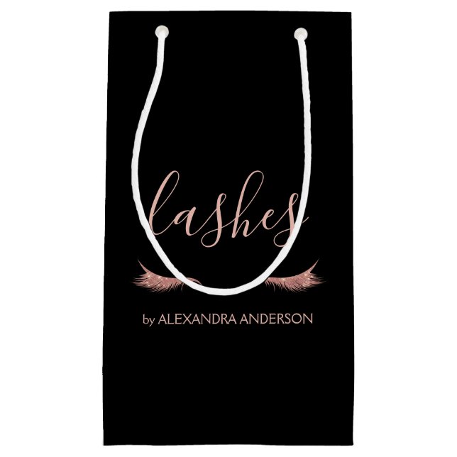 Petit Sac Cadeau Parties scintillant or rose et cils étincelants (Devant)