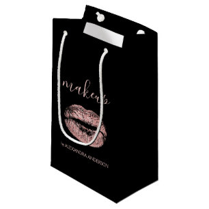 Petit Sac Cadeau Parties scintillant or rose et maquillage en bâton