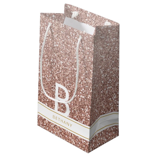 Petit Sac Cadeau Parties scintillant rose or rose Moderne Monogramm (Dos Angle)