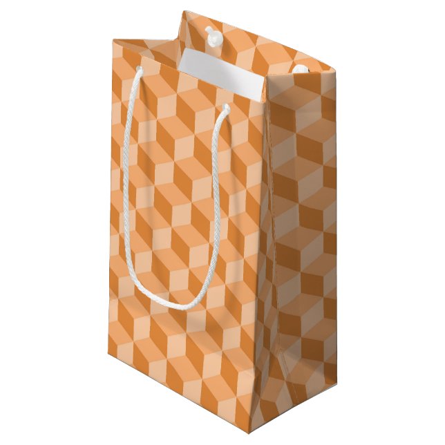 PETIT SAC CADEAU PASTEL PEACH ORANGE CUBE GÉOMÉTRIQUE MOTIFS (Devant Angle)