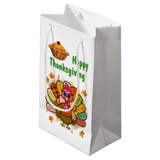 Petit Sac Cadeau Patchwork Turkey Thanksgiving (Devant Angle)