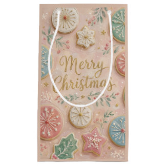 Petit Sac Cadeau Pâtisseries de Noël pastel Flocon de neige Joyeux