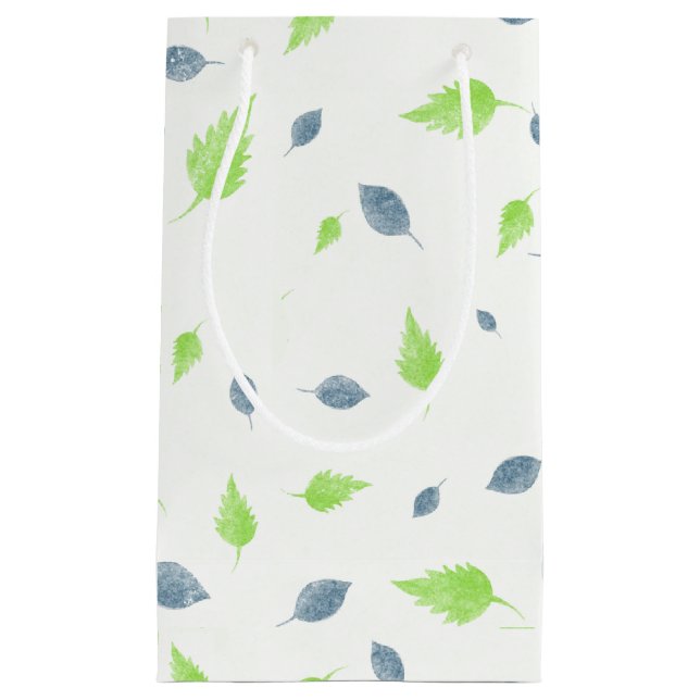 Petit Sac Cadeau Pattern Blue & Green Leaves (Devant)