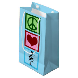 Petit Sac Cadeau Peace Love Musique Bleu Musicien Noël