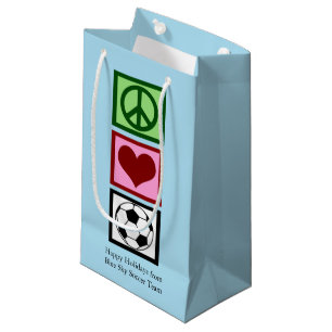 Petit Sac Cadeau Peace Love Soccer Blue Custom Holiday