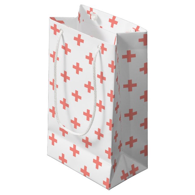 Petit Sac Cadeau Peach polka croise sur blanc (Devant Angle)