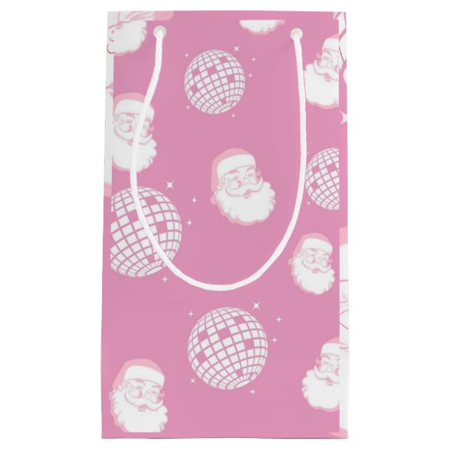 Petit Sac Cadeau Père Noël disco rose  (Devant)