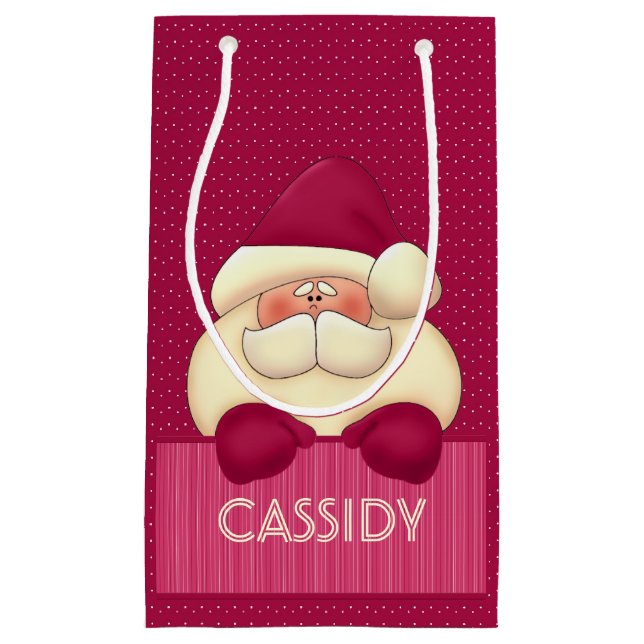 Petit Sac Cadeau Père Noël et Pois rose fille pour enfants (Devant)